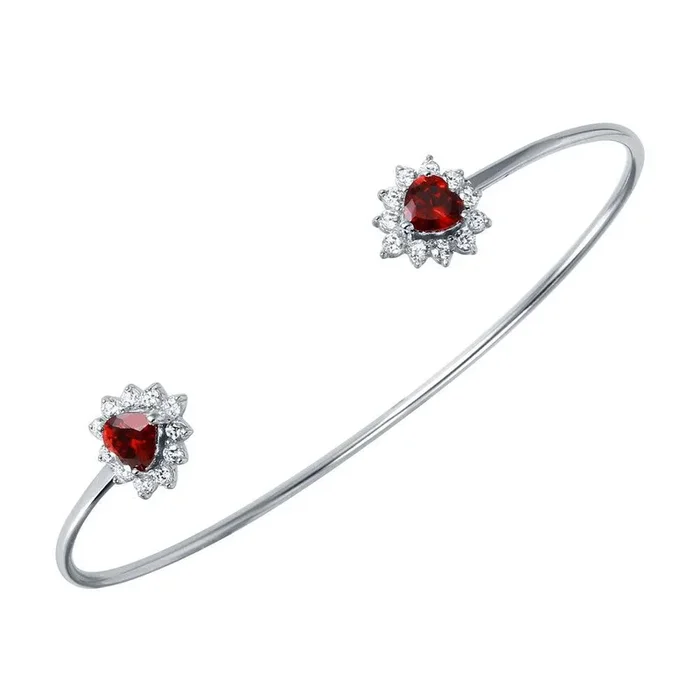 Silver 925 Rhodium Plated Red CZ Hearts Cuff Bracelet – BGB00251