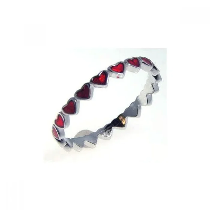 Silver 925 Rhodium Plated Red Enamel Eternity Heart Ring – STR00527