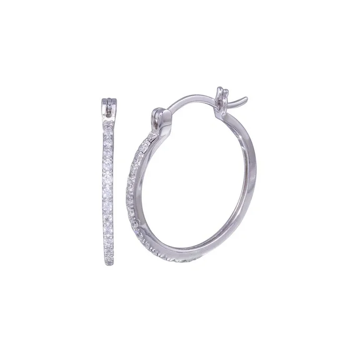Silver 925 Rhodium Plated Round CZ Hoop Earrings – STE00588