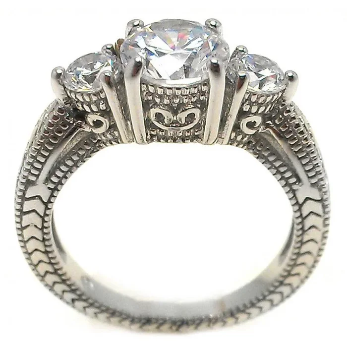 Silver 925 Rhodium Plated Round Past Present Future CZ Ring – BGR00852