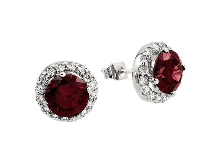 Silver 925 Rhodium Plated Round Red CZ Stud Earrings – BGE00368R