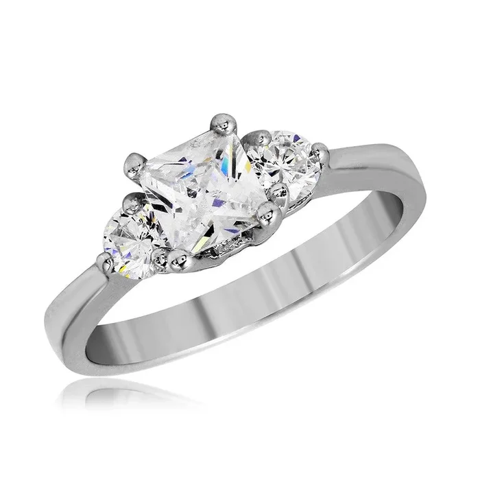 Silver 925 Rhodium Plated Round Square Center CZ Past Present Future Ring – BGR01063