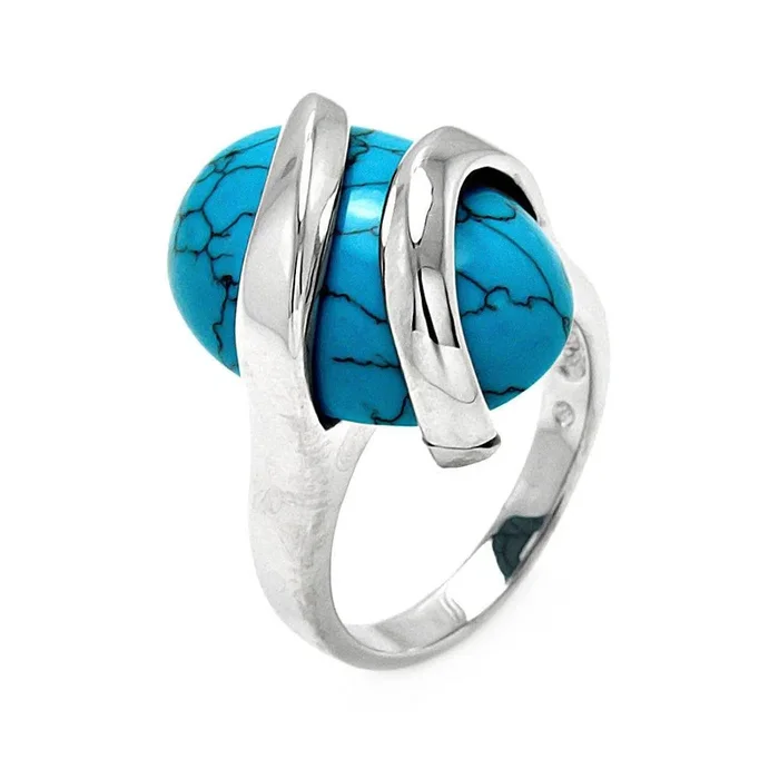 Silver 925 Rhodium Plated Sideways Oval Turquoise Ring – BGR00547