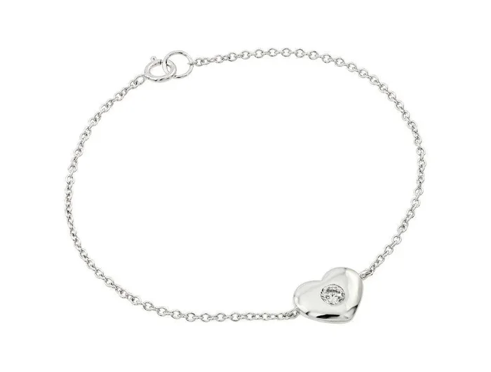 Silver 925 Rhodium Plated Single Heart Clear Center CZ Bracelet – BGB00203