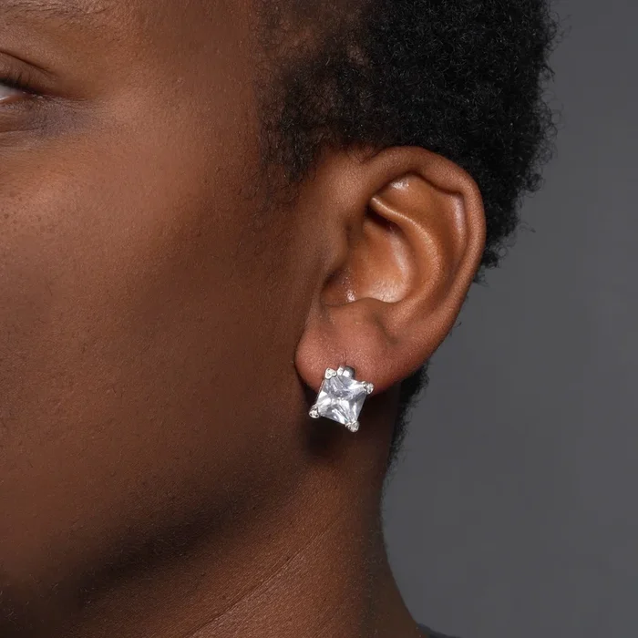 Silver 925 Rhodium Plated Square Clear CZ Stud Earrings – STE00634CL