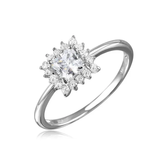 Silver 925 Rhodium Plated Square CZ Center Ring – GMR00096