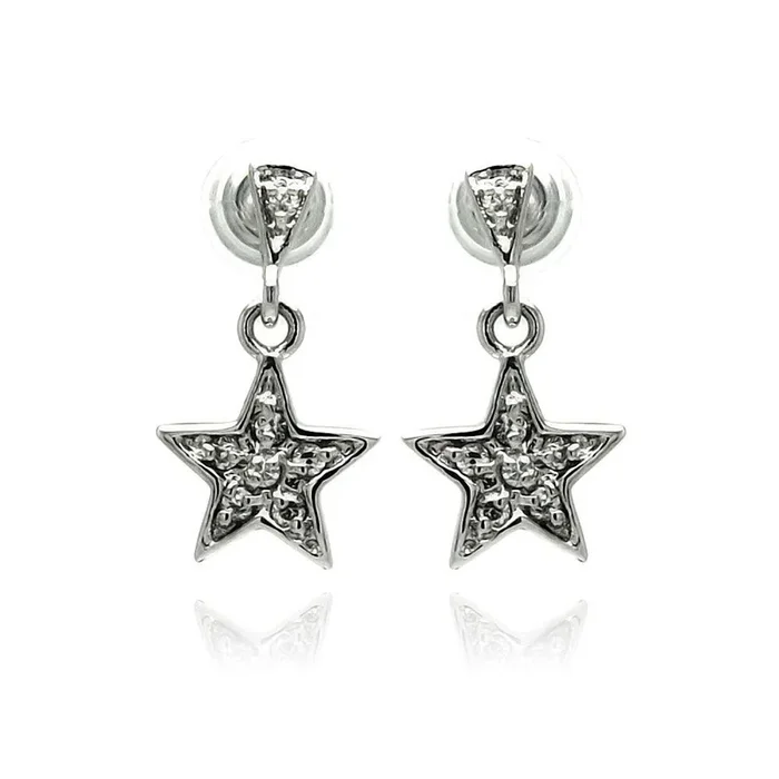 Silver 925 Rhodium Plated Star CZ Inlay Dangling Stud Earrings – BGE00236