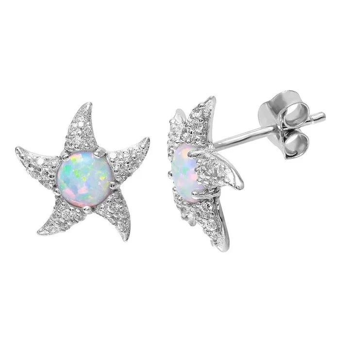 Silver 925 Rhodium Plated Starfish with Opal CZ – BGE00475