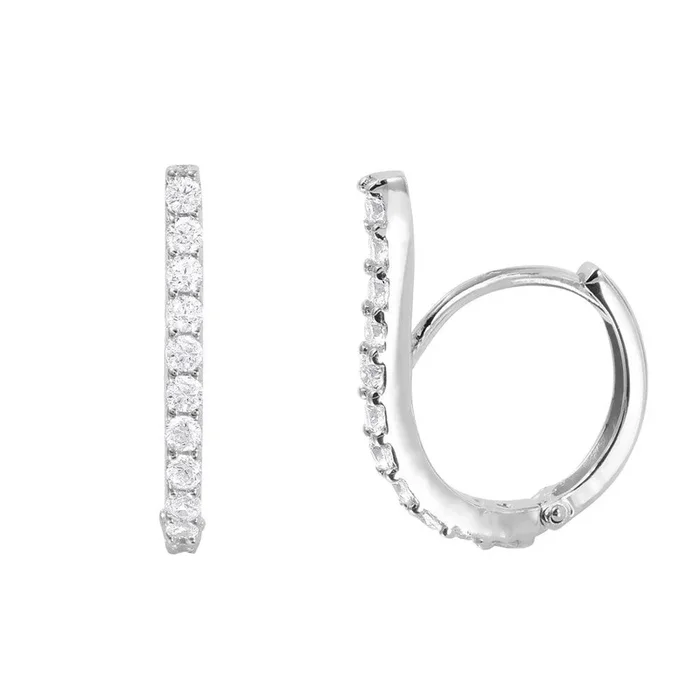 Silver 925 Rhodium Plated Swoop CZ huggie hoop Earrings – GME00026
