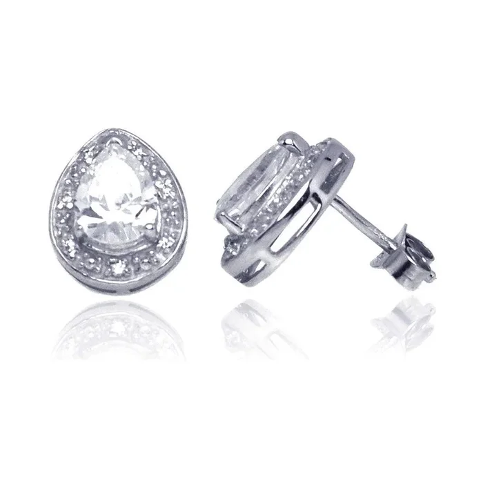 Silver 925 Rhodium Plated Teardrop CZ Stud Earrings – STE00930