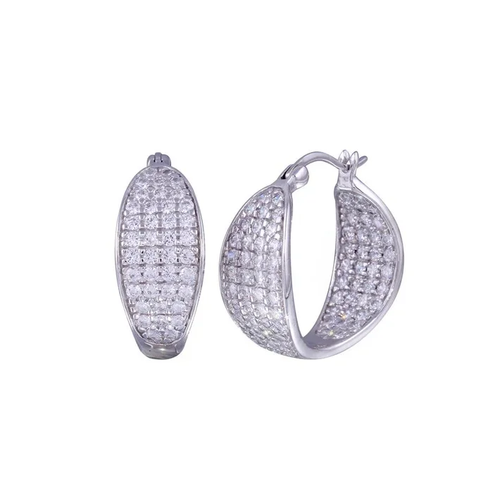 Silver 925 Rhodium Plated Thick Round Pave Cluster CZ Hoop Earrings – STE00508