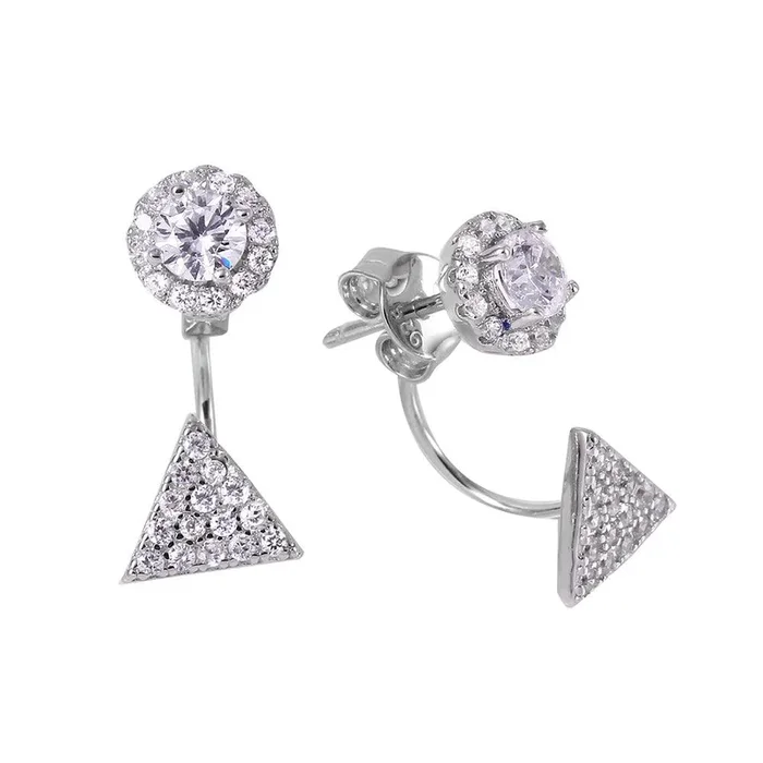 Silver 925 Rhodium Plated Triangle Cluster Earrings – BGE00441