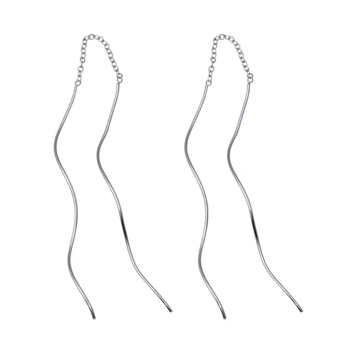 Silver 925 Rhodium Plated Two Dangling Spiral Stud Earrings – DSE00042