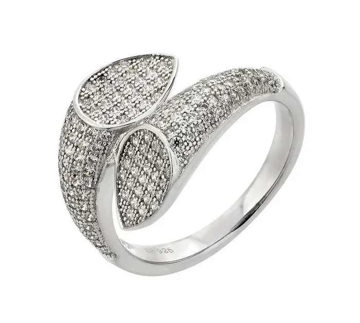 Silver 925 Rhodium Plated Two Tear Pear CZ Ring – STR00928
