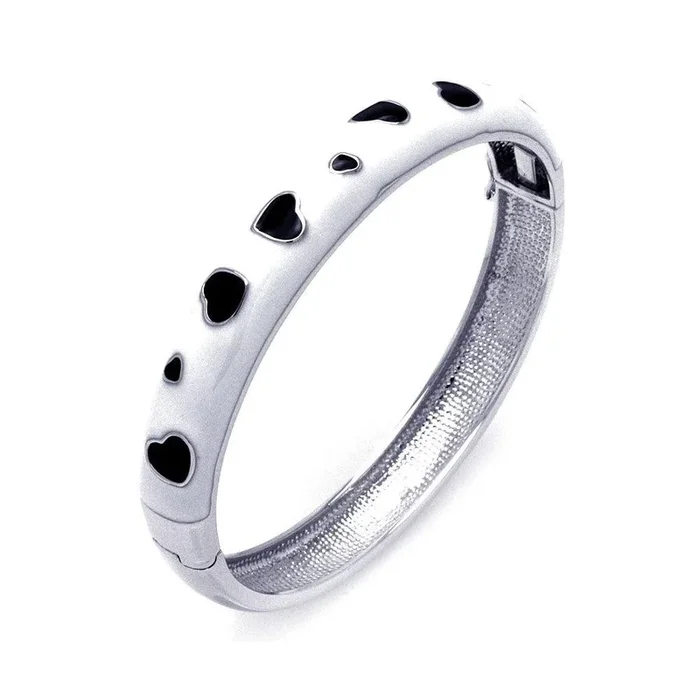 Silver 925 Rhodium Plated White Enamel Heart Design CZ Bangle Bracelet – BGG00026