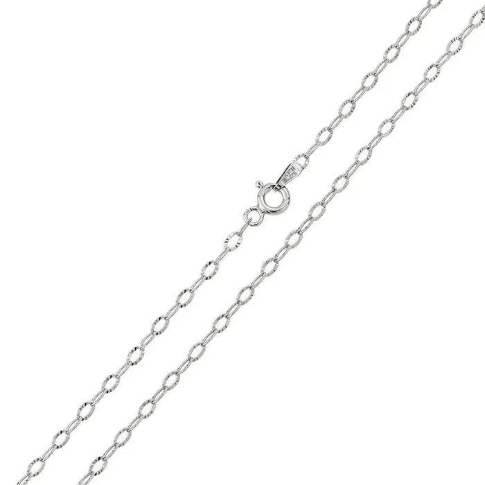 Silver 925 Rhodium Plated Wide Oval Diamond Cut Link 025 Chain 2mm – CH119 RH