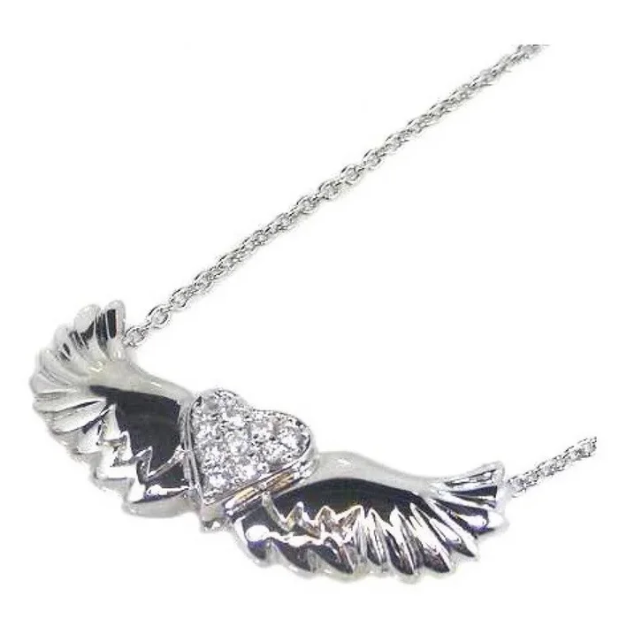 Silver 925 Rhodium Plated Winged Clear Heart CZ Necklace – STP00543