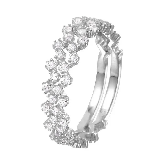 Silver 925 Rhodium Plated Zig-Zag Stackable CZ Ring – GMR00070