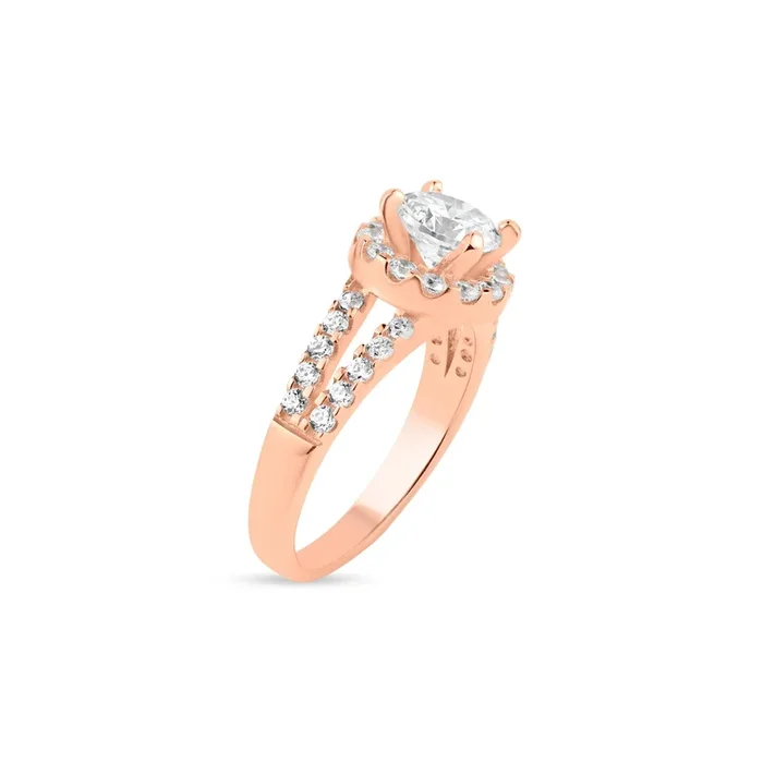Silver 925 Rose Gold Plated Clear Cluster CZ Ring – BGR00613