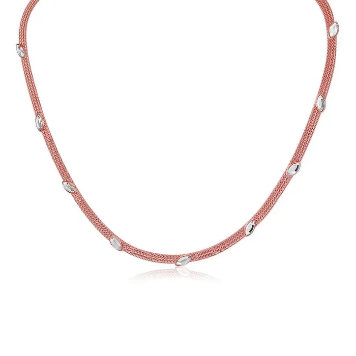Silver 925 Rose Gold Plated Italian Necklace with Marquise Stone Crystals – ECN00009R