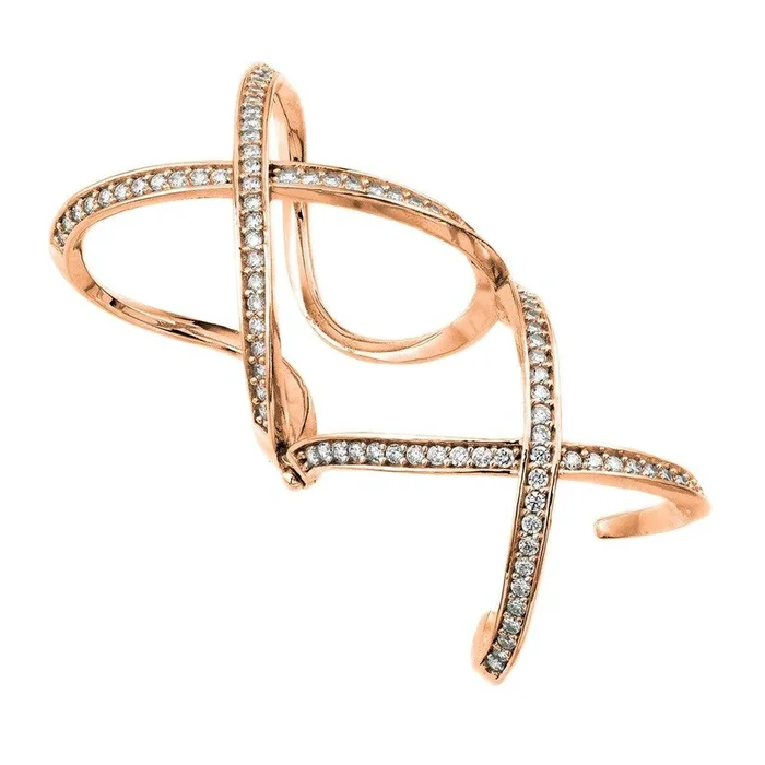 Silver 925 Rose Gold Plated Knuckle Extension CZ X X Ring – GMR00032RGP