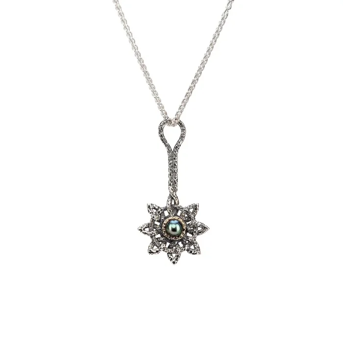 Silver and 10k Gold Aphrodite Long Pendant – Peacock Fresh Water Pearl