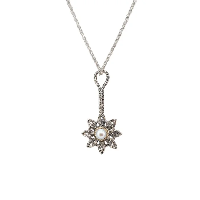 Silver and 10k Gold Aphrodite Long Pendant – White Fresh Water Pearl