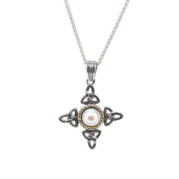 Silver and 10k Gold Aphrodite Trinity Pendant – White Fresh Water Pearl
