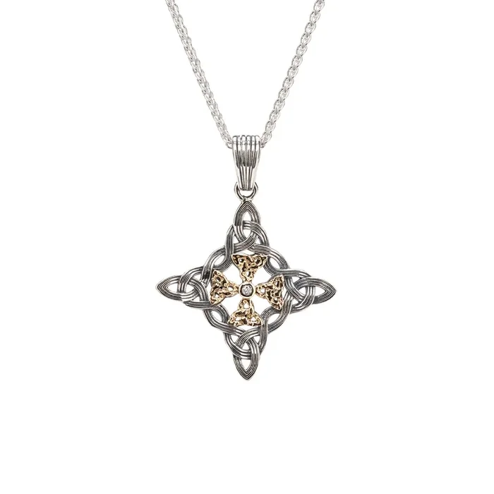 Silver and 10k Gold Celestial Cross Pendant