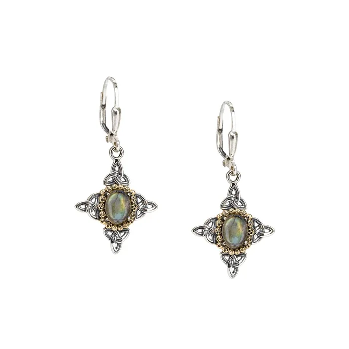 Silver and 10k Gold Celestial Leverback Earrings – Labradorite