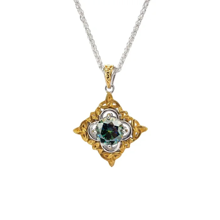 Silver And 10k Gold Celestial Pendant – Mystic Blue Moissanite