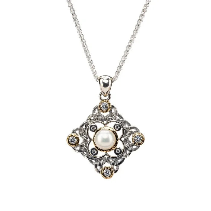 Silver and 10k Gold Celestial Pendant- White Fresh Water Pearl