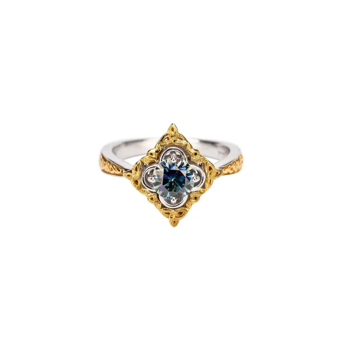 Silver And 10k Gold Celestial Ring – Mystic Blue Moissanite
