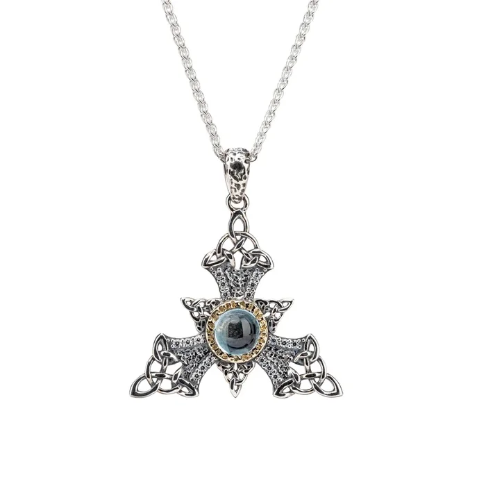 Silver and 10k Gold Celestial Snowflake Pendant – Sky Blue Topaz