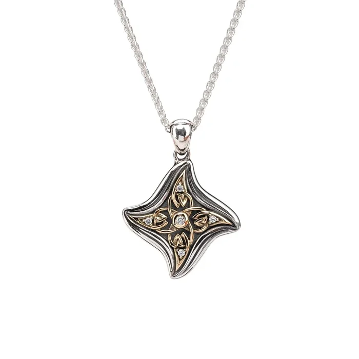 Silver and 10k Gold Celestial Star Pendant – Cubic Zirconia
