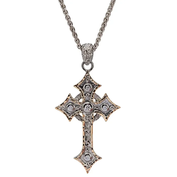Silver and 10k Gold Celtic Cross Baroque Pendant