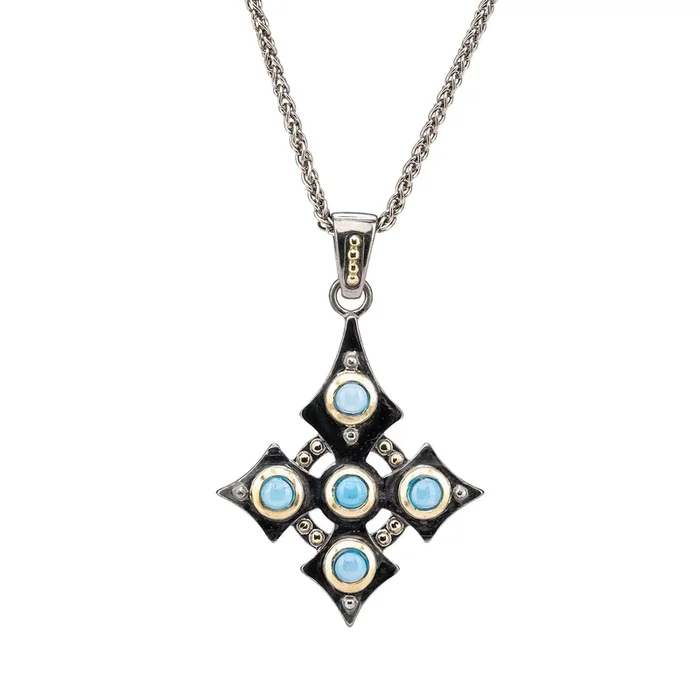 Silver and 10k Gold Celtic Cross Pendant – Blue Topaz
