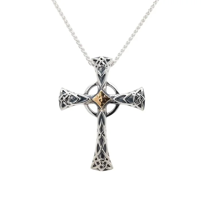 Silver and 10k Gold Celtic Cross Pendant Large