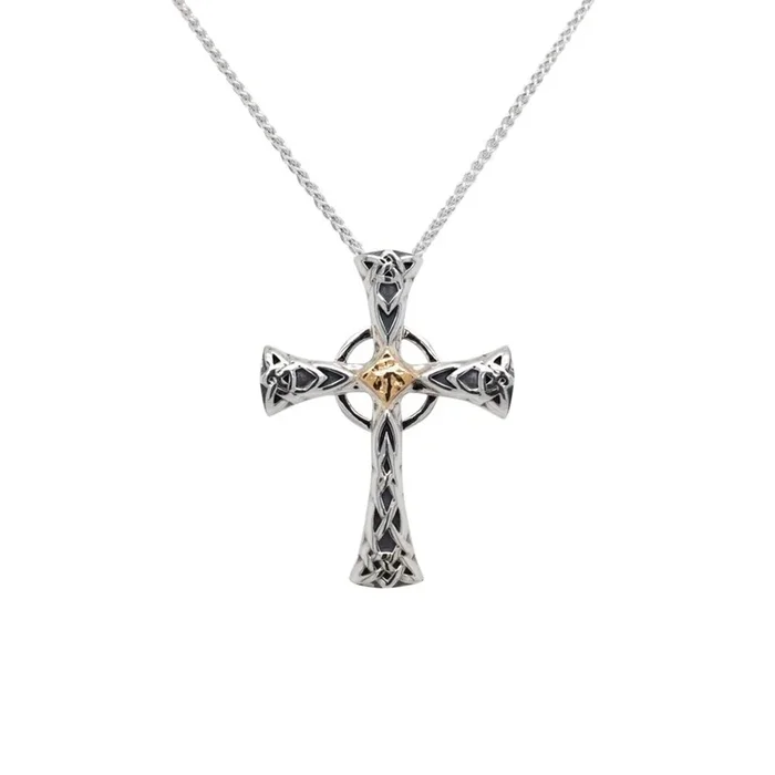Silver and 10k Gold Celtic Cross Pendant Small