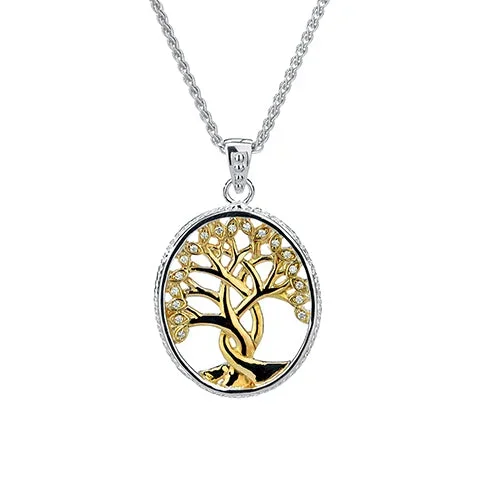 Silver and 10k Gold Diamond Tree of Life Pendant