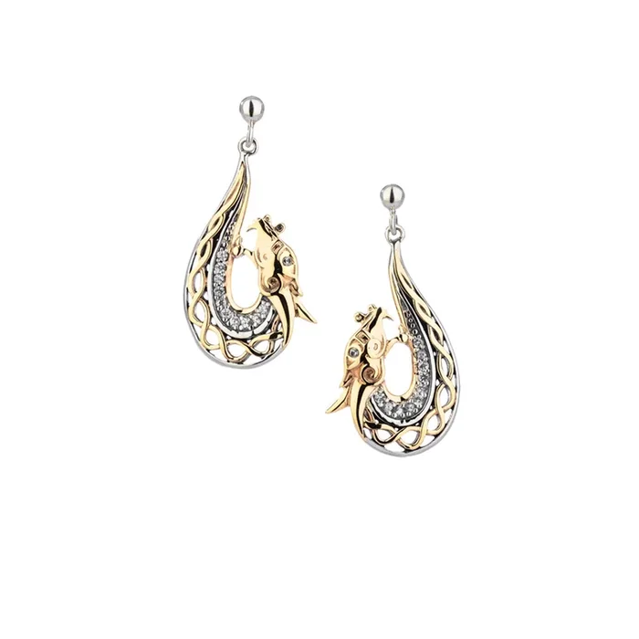 Silver and 10k Gold Dragon Post Earrings – White Sapphire