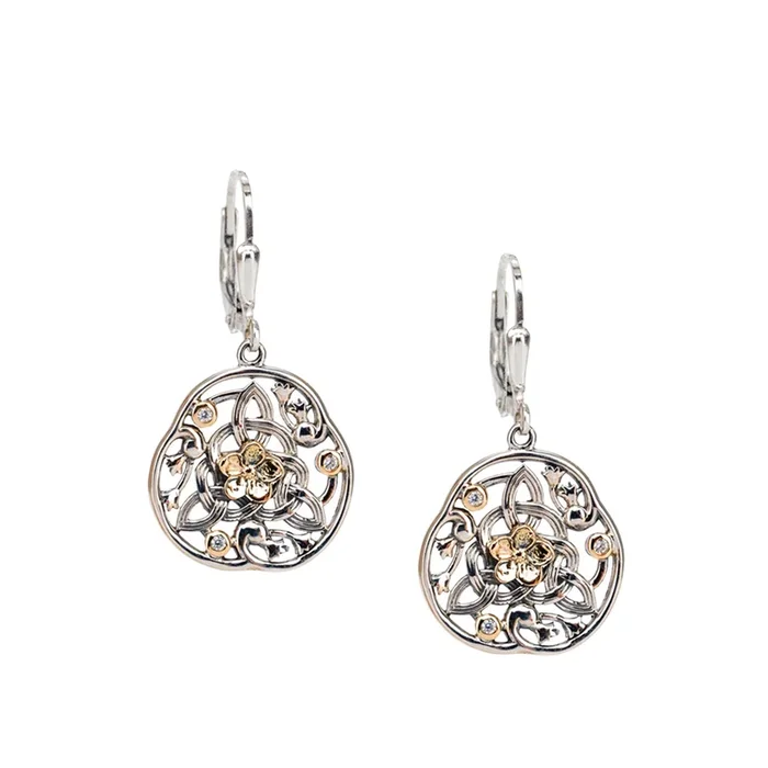 Silver And 10k Gold Forget-Me-Not Leverback Earrings – Cubic Zirconia