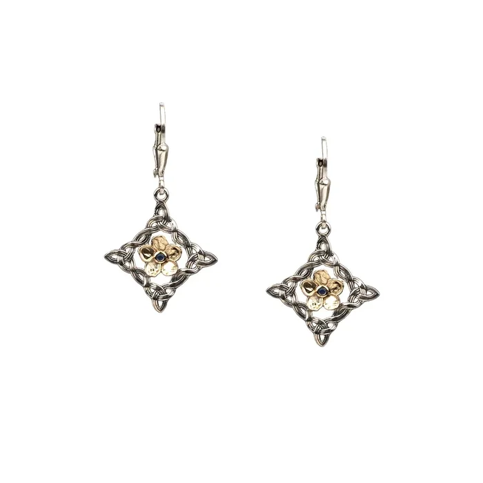 Silver and 10k Gold Forget-Me-Not Leverback Earrings – Lab Grown Blue Sapphire