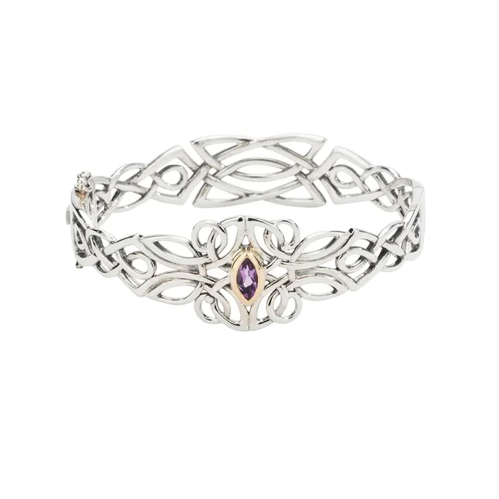 Silver and 10k Gold Guardian Angel Bangle – Amethyst/Blue Topaz/Cubic Zirconia/Peridot