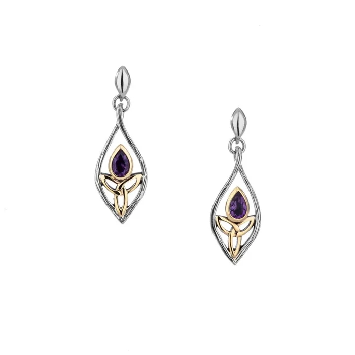 Silver and 10k Gold Guardian Angel Post Earrings – Amethyst/Blue Topaz
