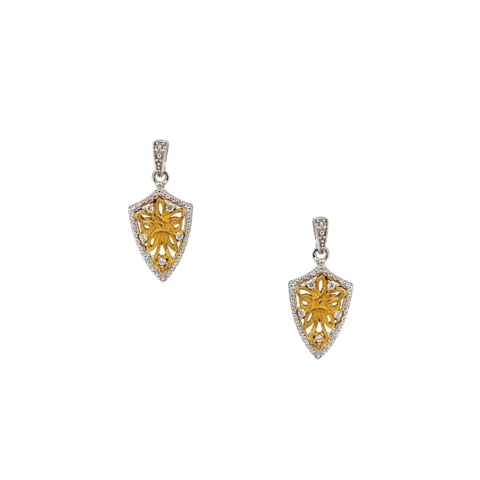 Silver And 10k Gold Guardian Angel Shield Earrings – Cubic Zirconia