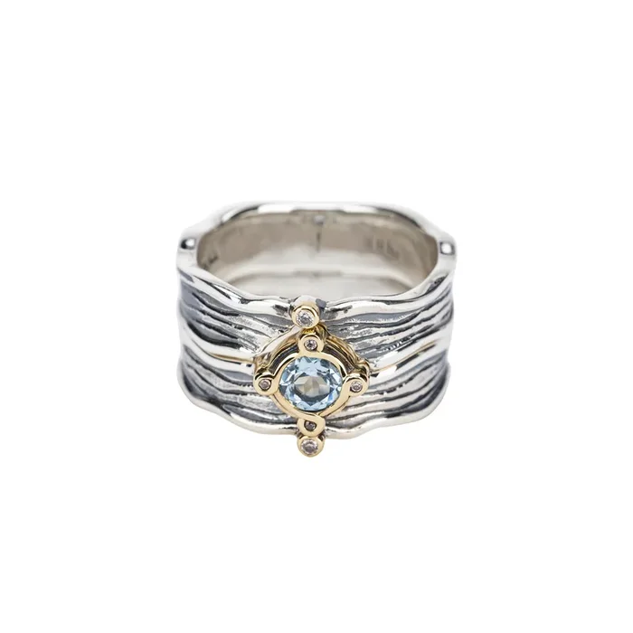 Silver and 10k Gold Rocks ‘n Rivers 2-Piece Ring – Sky Blue Topaz