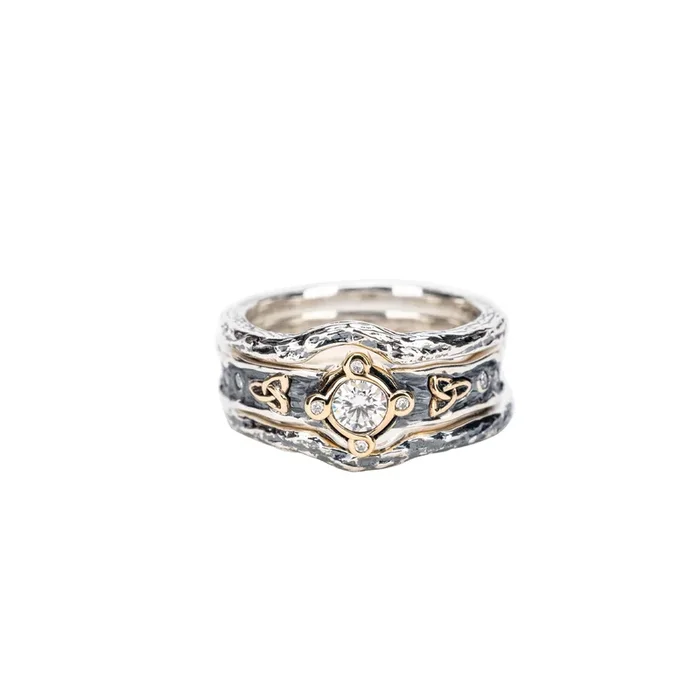Silver And 10k Gold Rocks ‘n Rivers 3-piece Ring – Moissanite
