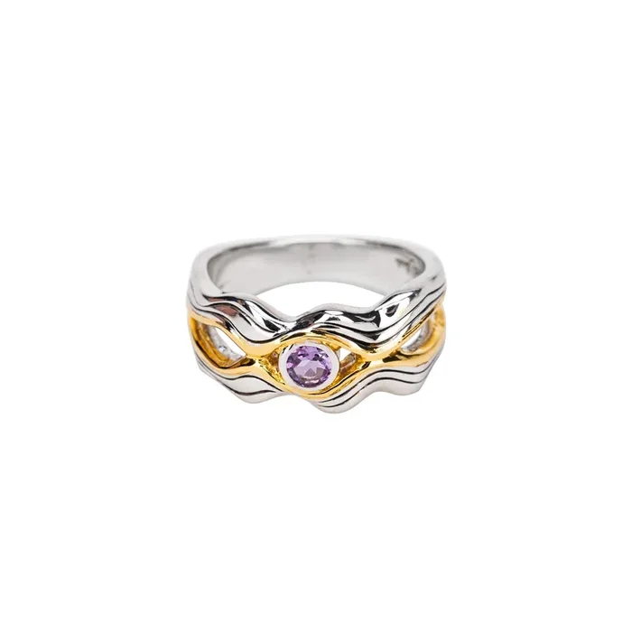 Silver And 10k Gold Rocks ‘n Rivers Ring – Amethyst
