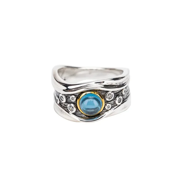 Silver And 10k Gold Rocks ‘n Rivers Ring – London Blue Topaz And Cubic Zirconia